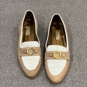Talbots Tan and White Loafers with Gold Accent